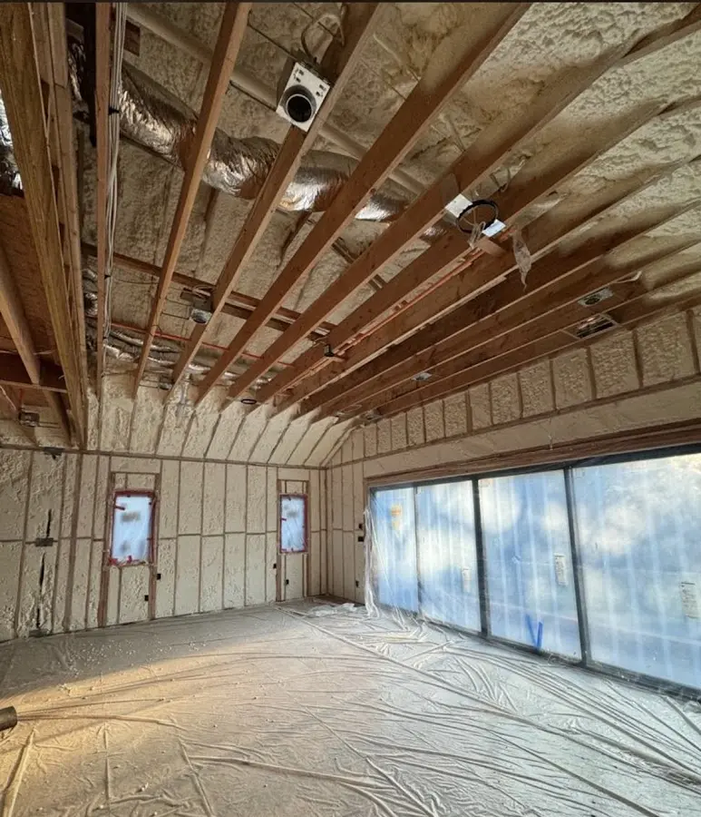 Interior walls and ceiling insulated with spray foam during new construction in Crooked River Ranch